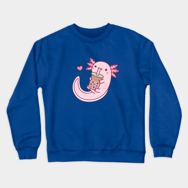 Cute Axolotl Loves Bubble Tea Crewneck Sweatshirt by rustydoodle